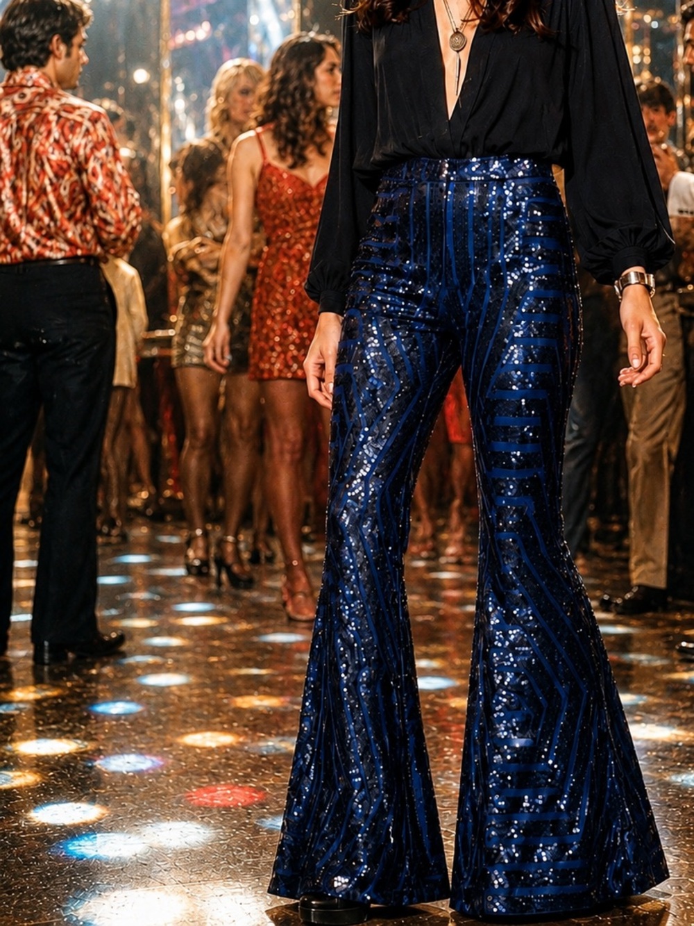 Fabulous Navy 70s Style Sequined Bellbottoms NWOT
